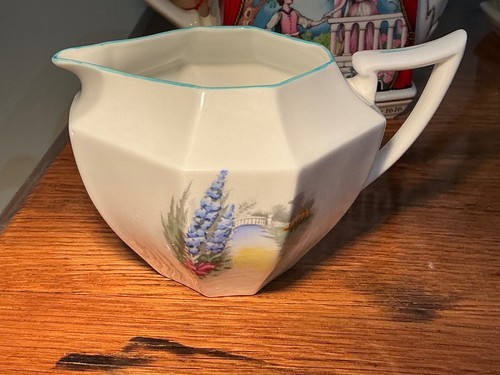 Antique Rare Shelley jug bridge,water, flowers, butterfly’s Queen Anne shape - Picture 2 of 8