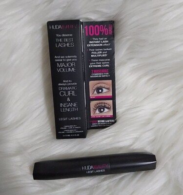 Huda Beauty Mini LEGIT LASHES Double-Ended Volumizing and Lengthening Mascara.