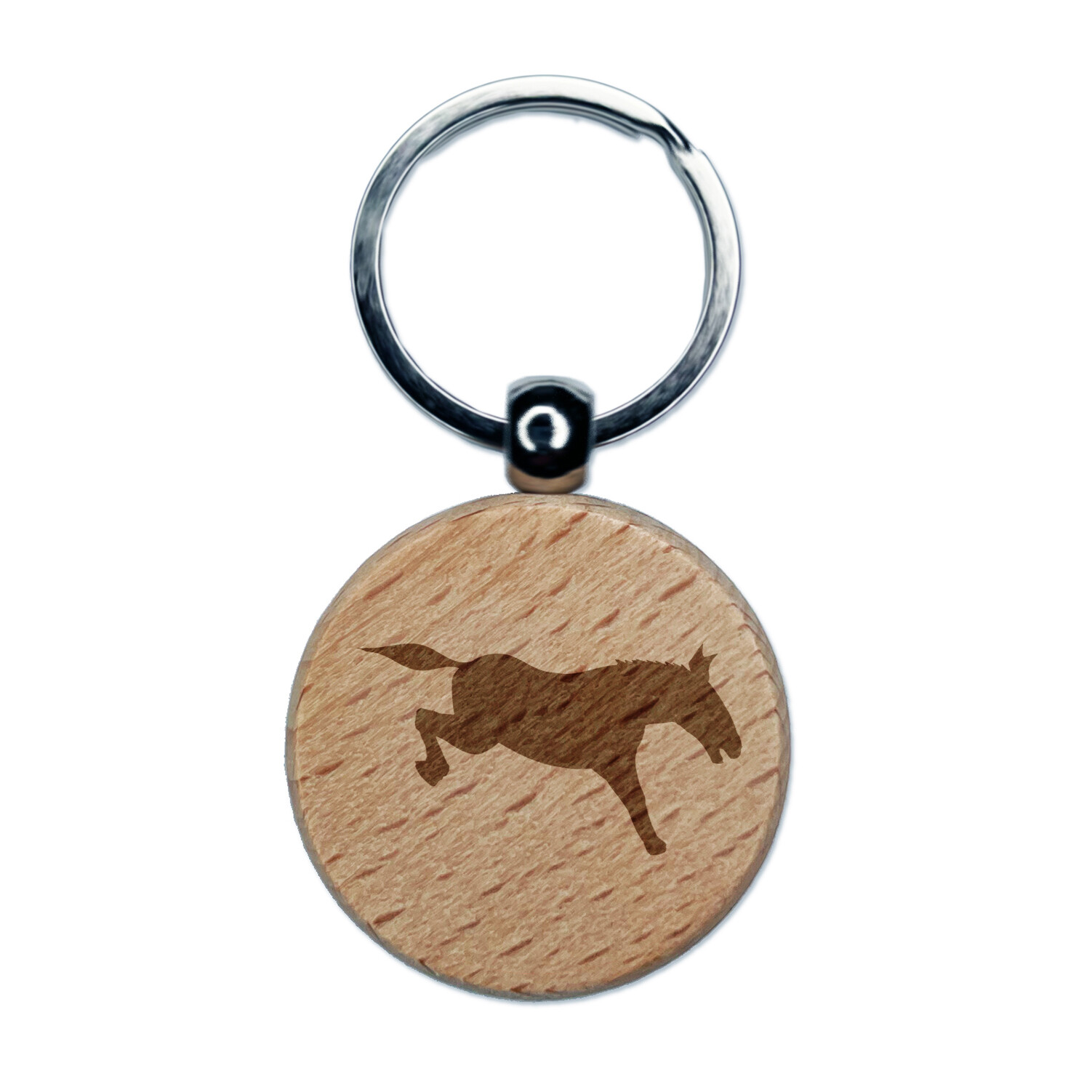 Donkey Kicking Solid Engraved Wood Round Keychain Tag Charm