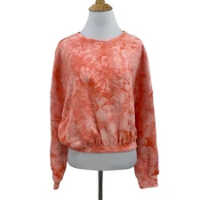 Elodie Dolman Sleeves Crop Sweater Women M Medium Orange Marble Tie Dye Pullover