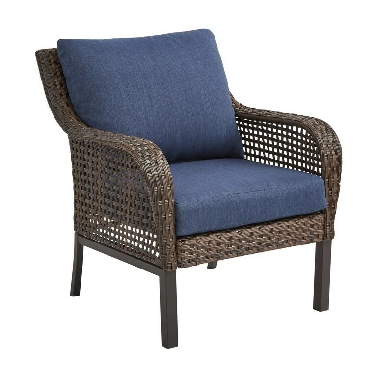 Mainstays Tuscany Ridge Juego de Conversación de 4 Piezas de Mimbre Exterior, Azul Foto 4 de 4