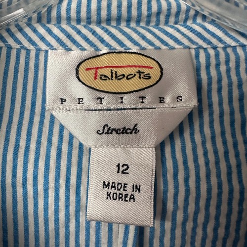 Talbots petites blazer sz 12 blue white seersucker 2 button preppy old money - Picture 3 of 5