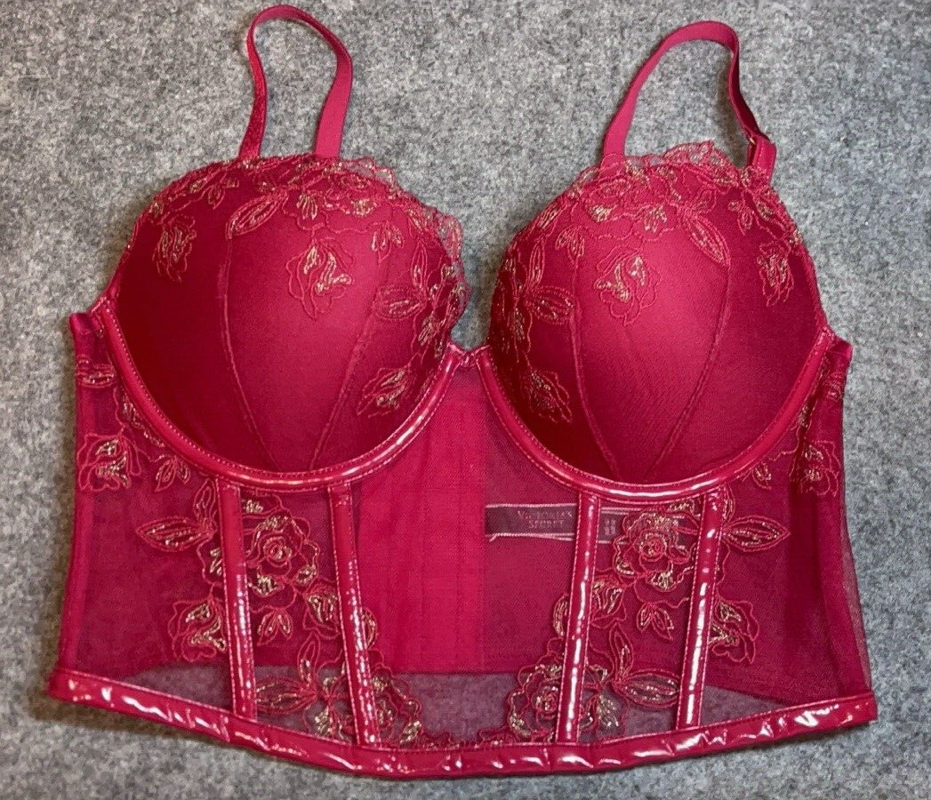 Victoria's Secret Push Up Corset Bra 34D Very Sexy Floral Faux