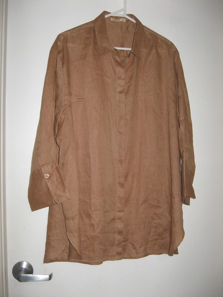 SASS 3/4 SLEEVE TAN BUTTON UP COLLARED OVERSIZED TUNIC TOP SIZE 8