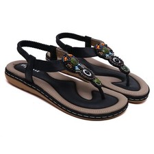 Dressy Summer Thong Flat Sandal T-Strap Boho Rhinestone Beach Sandals SZ 7.5