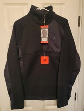 Spyder Mens Sweater Black Thermal Waffle Knit Pullover 1/4 Zip Size Medium NEW