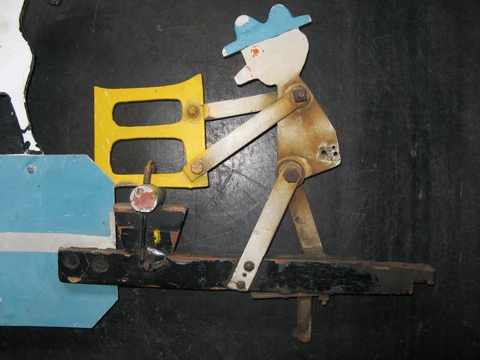 antique WHIRLIGIG LOGGER SAWING w HORSE Metal/Wood NO PROP Weathervane folk art - Image 3 of 4