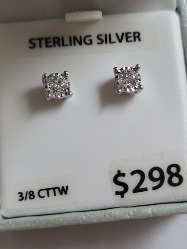 3/8Cttw Round Brilliant Cut Diamond .925 Sterling Silver Solitaire Stud Earrings - Picture 9 of 21