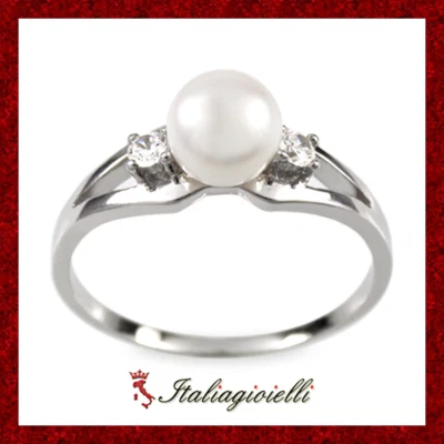 Prestigioso Anello Brillante con Perla in Argento 925 Rodiato Oro Bianco