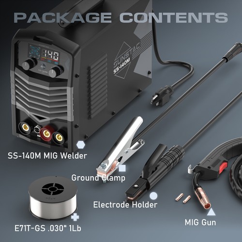 140A Flux Core MIG Welder, 110V Gasless Flux Core MIG/Stick/Lift TIG Welder - Picture 8 of 8