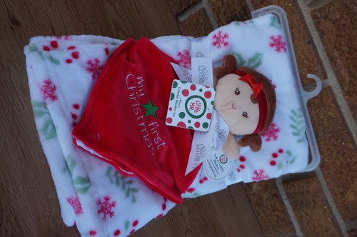 CHRISTMAS Baby BLANKET Little ME My First Doll Security Toy Set RED White Green