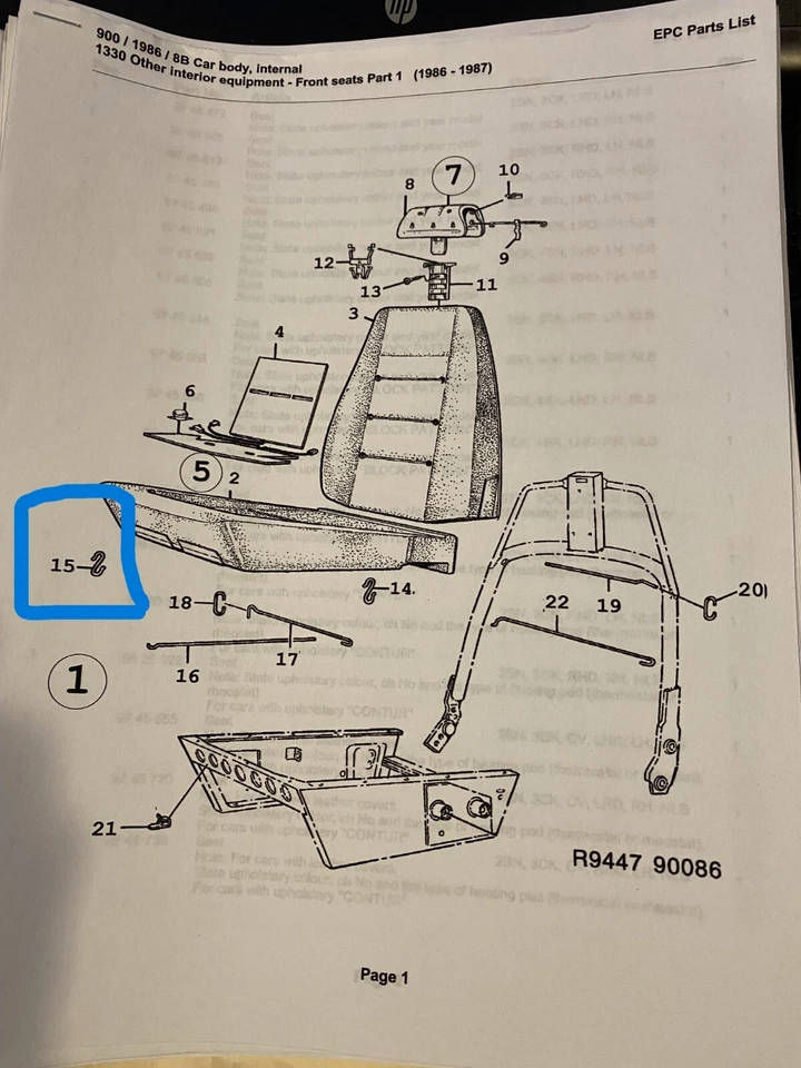 Gancho para funda de asiento.  Saab Classic 900 y 9000.  Para cualquiera de los asientos delanteros Foto 2 de 3