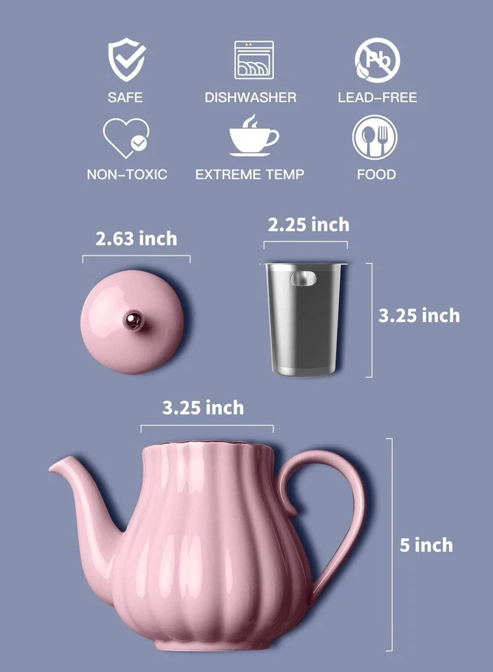 Tetera de cerámica con infusor extraíble de acero inoxidable, flor... Foto 2 de 4