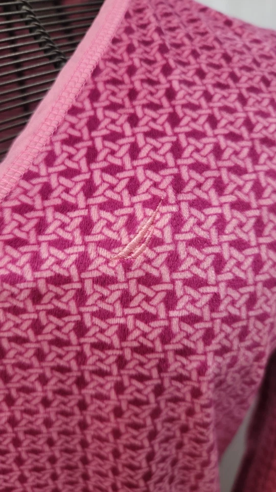 Ultra Soft Nautica Nightgown Sz L Orchid Pink Basket Weave Print W/Side Slits  — 第 2/4 张图片