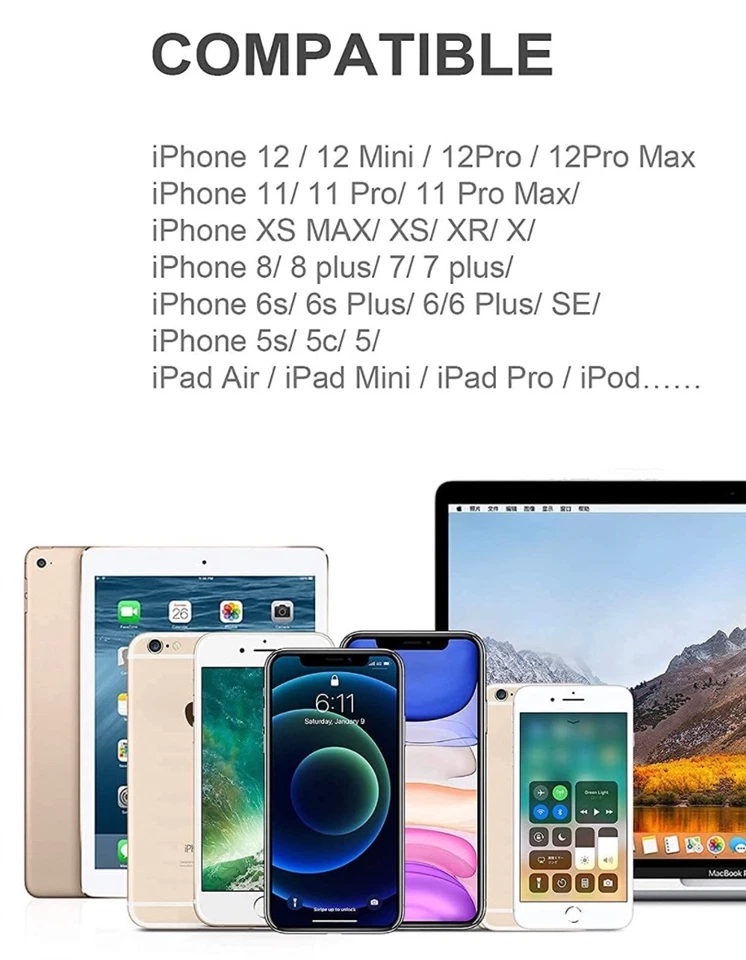 3PCS Charger 6FT Cable Heavy Duty Charging Cord For iPhone 6 7 8 iPhone XS XR 5 - Image 2 of 4