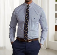 Polo Ralph Lauren Mens Tall Striped Stretch Poplin Shirt Navy Size 4XB NWT