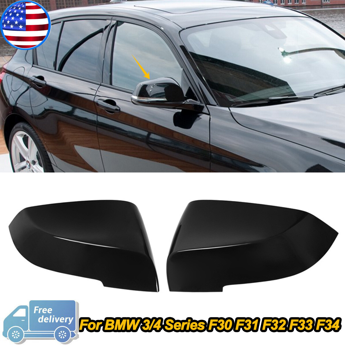 Pair Wing Mirror Cover Caps For BMW 3/4 Series F30 F31 F32 F33 F34 F36 E84 X1