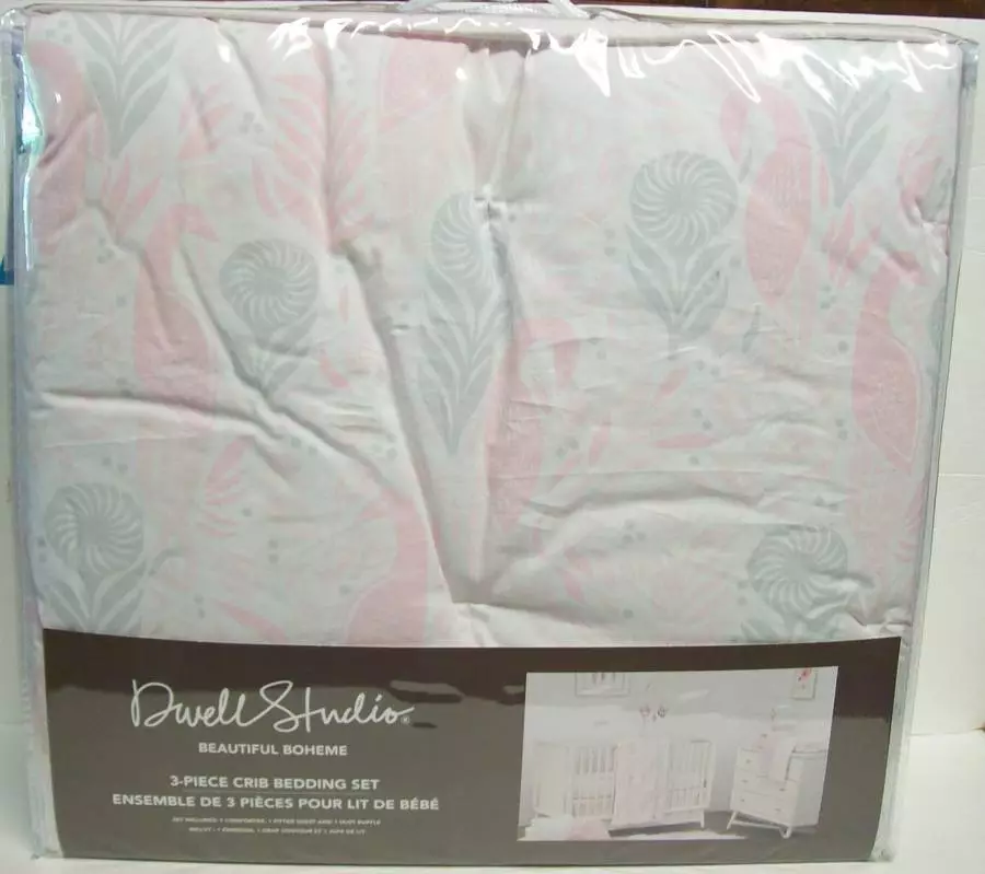 Dwell Studio Boheme Peacock Baby Girl 3 Piece Pink Nursery Crib Bedding Set NEW