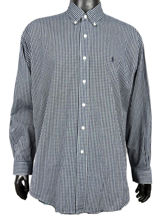Ralph Lauren Blake Camicia Uomo 2XL Cotone Two-Ply Blu Quadretti Pony