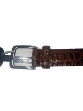 NWT BRIGHTON men's belt 34 brown silver moc crocodile leather sharp