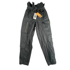 Future Collective Pants Womens 2 Black Paperbag Ruffle Waist Cargo Tie NWT