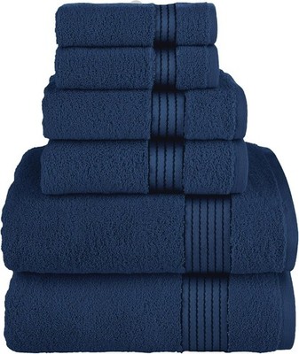 Juego de: 2 toallitas, 2 toallas de mano y 2 toallas de baño - Azul marino