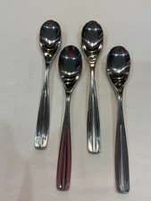 4 Pc Studio William PAPAYA - SAND Oval Soup Spoons Stainless Steel Frosted Ridge