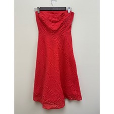 J.Crew Red Textured Cotton Strapless Midi Dress Size 0 RN77388