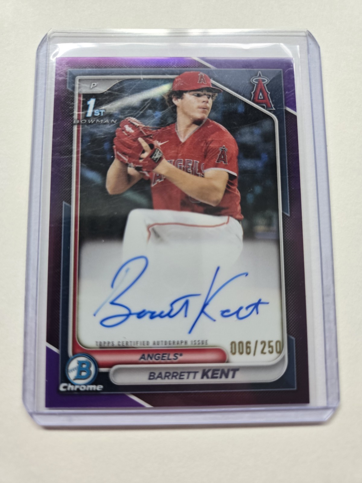 2024 Bowman Chrome 1st Purple Refractor Barrett Kent Angels RC Rookie AUTO 6/250