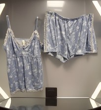 Laura Ashley Blue Floral Lace Trim Cami  Shorts Pajama Set, PJ's Size XL