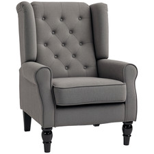 HOMCOM Accent Armchair Home Furniture Tufted Club Wood Fabric, Dark Grey