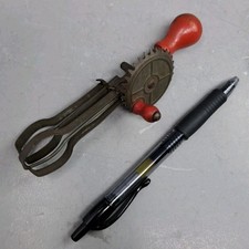 1950s Vintage Childrens Egg Beater Toy Metal Hand Mixer Red Wood Handle