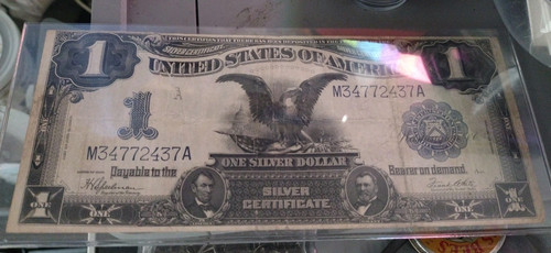 Series 1899 $1 US Silver Certificate Large Note Blue Seal Black Eagle 0 Pinholes