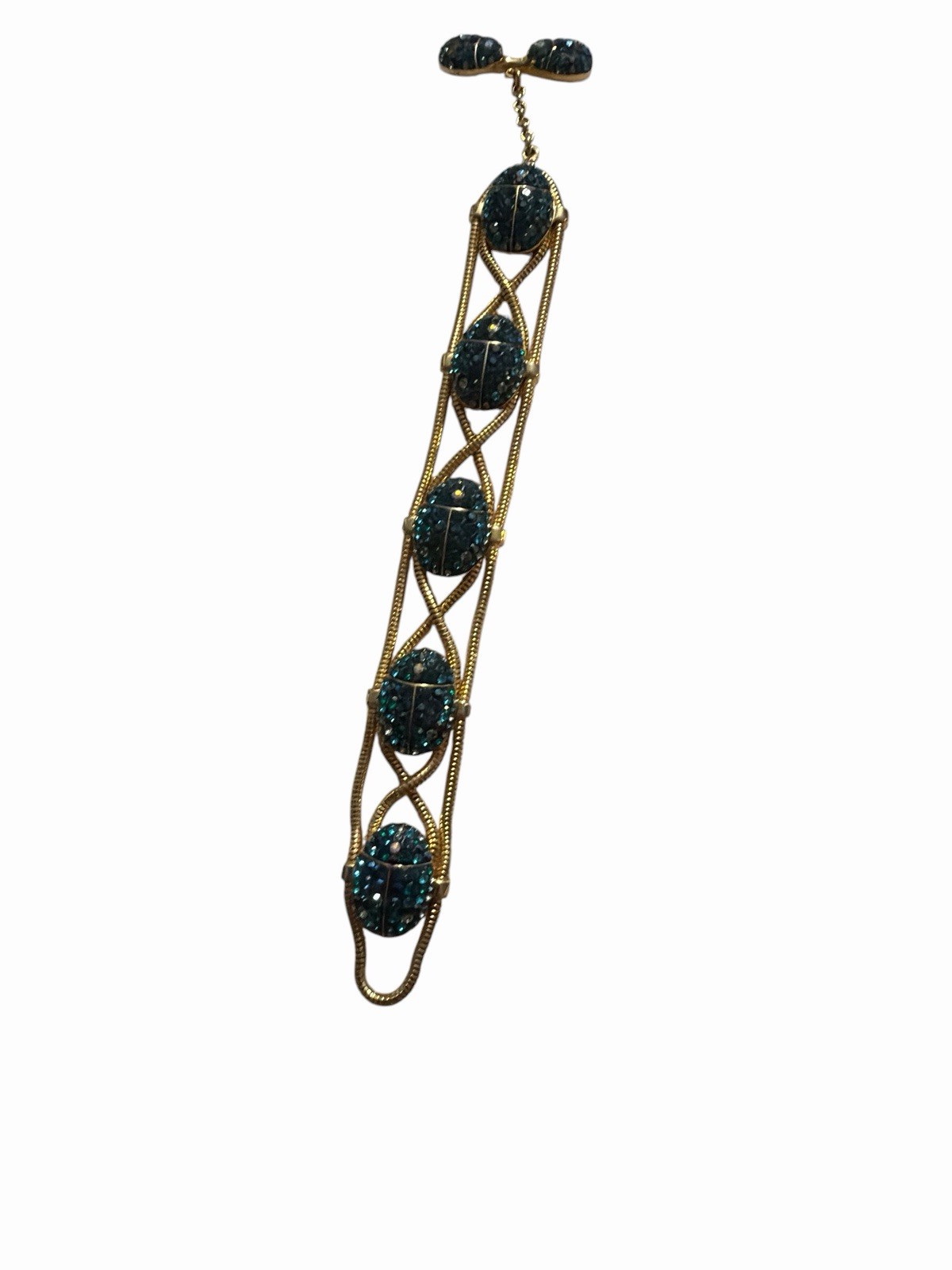 Rare Bracelet Swarovski Blue Green Scarab Beetle Earrings Set Peacock Color image 5