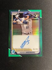 2024 Bowman Chrome Jadher Areinamo Green Refractor Autograph #CPA-JA Brewers /99