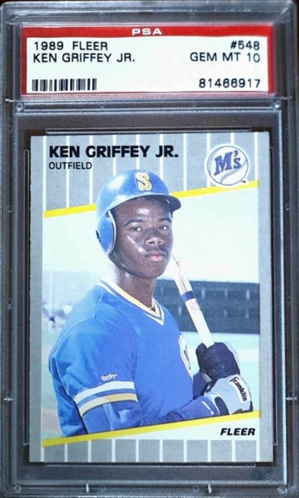 1989 Fleer #548 Ken Griffey Jr. PSA 10 Gem Mint Mariners view 1