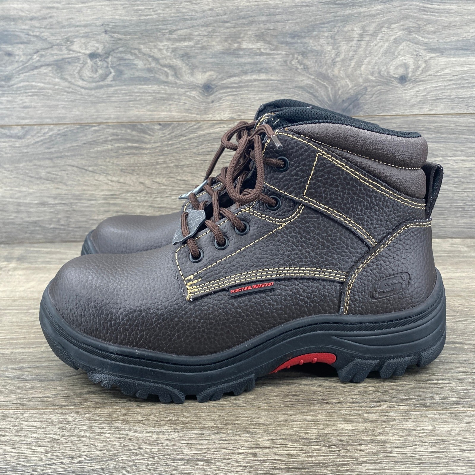 Skechers Steel Toe Work Boots Brown Leather Puncture Resist 
