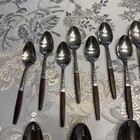 29 Pcs. VTG Interpur Stainless Flatware MCM Japan Brown Faux Wood Handle Hearts — photo 8