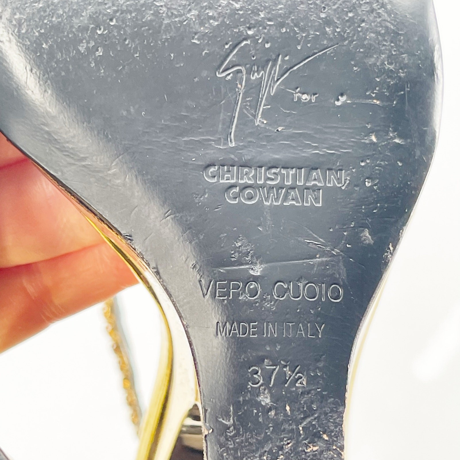 Giuseppe Zanotti for Christian Cowan Gold Watch Buckle Wedge Sandals IT 37.5