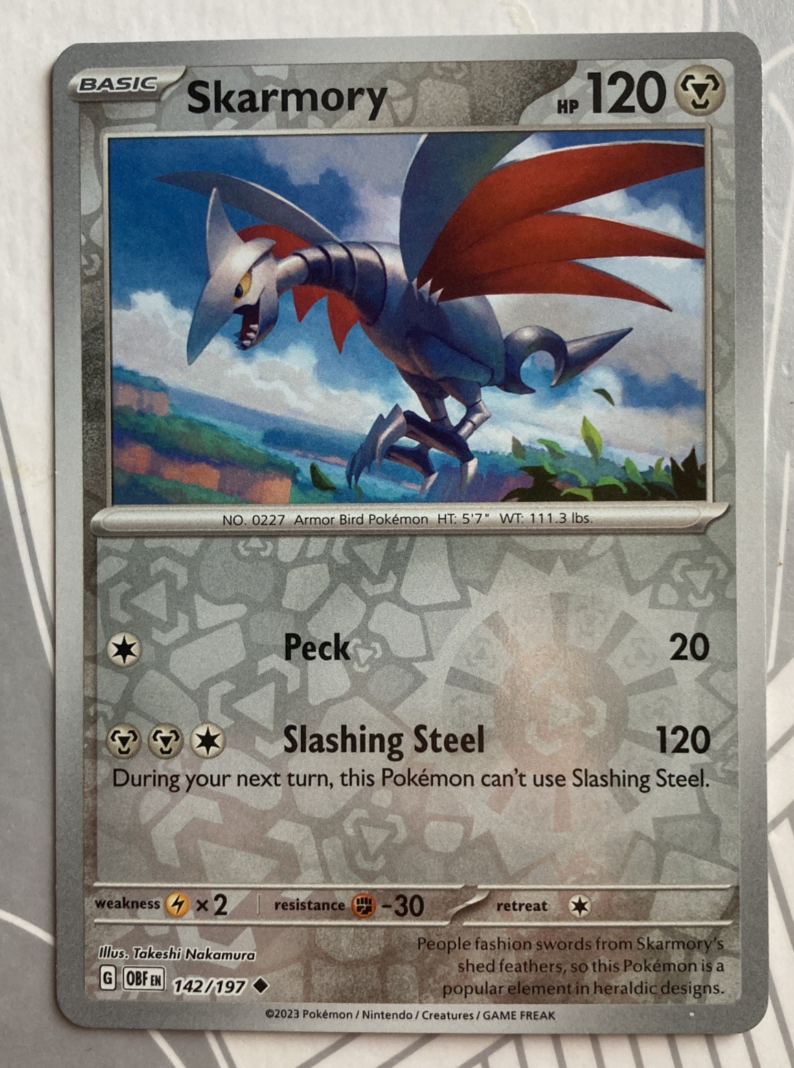 Skarmory 142/197 Reverse Holo Uncommon Obsidian Flames Pokemon Near Mint