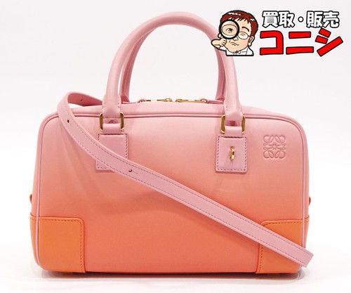 Koniishi Quality LOEWE Amazona 23 2way Handbag Leather Pink x Orange Ladies with