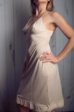 Sears Vintage Satin Lace Hem Pointy Full Slip Nightgown 36 Med Ivory 80s Retro