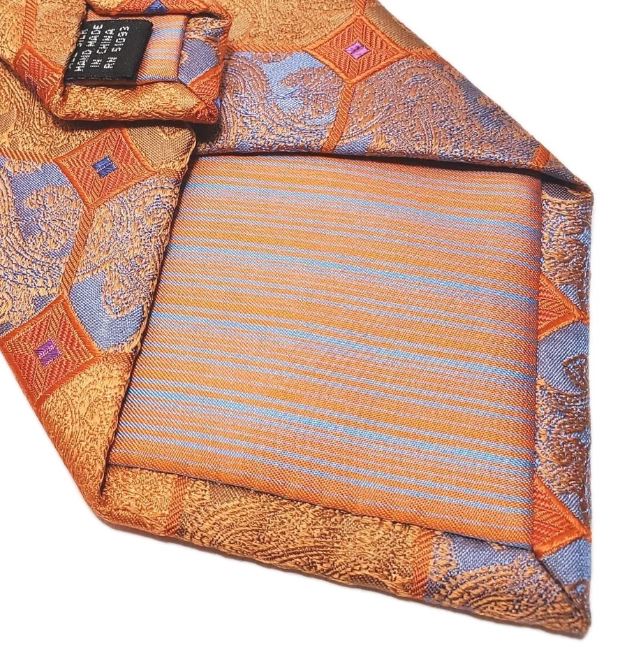 Steve Harvey Boardroom Orange Geometric Pattern Men's Silk Necktie - Image 3 of 4