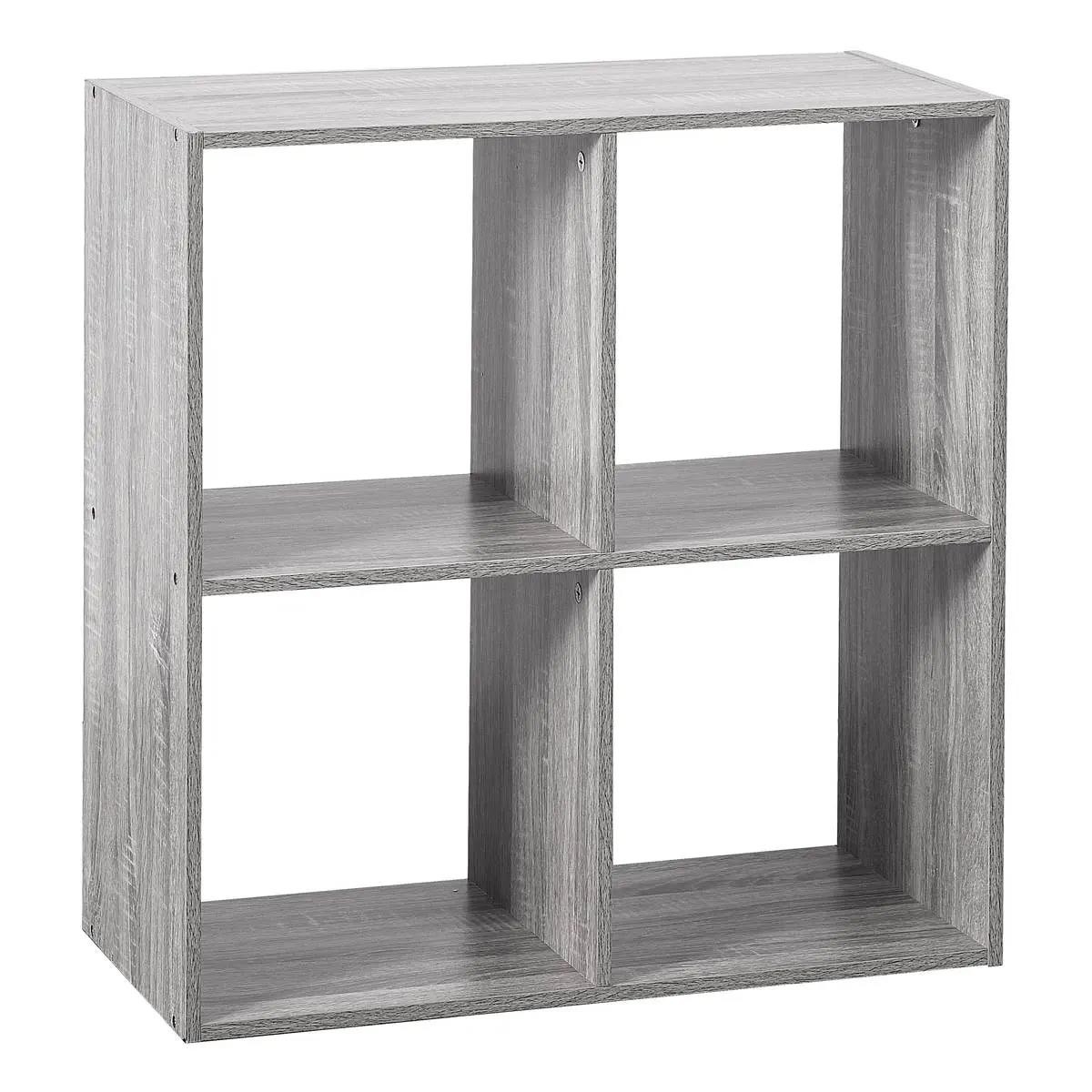 Étagère 4 cases meuble rangement gris Mix n'Modul 67cm pour salon et chambre