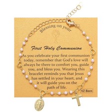 Cross Virgin Mary Charm Rosary Heart Bracelet Catholic Baptism First Communion G