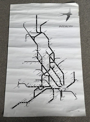 Vintage British Railways Poster Intercity Map 25''x40''