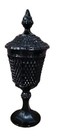 Vintage Indiana Black Glass Tiara Diamond Point 15” Pedestal Compote w/Lid  *1G