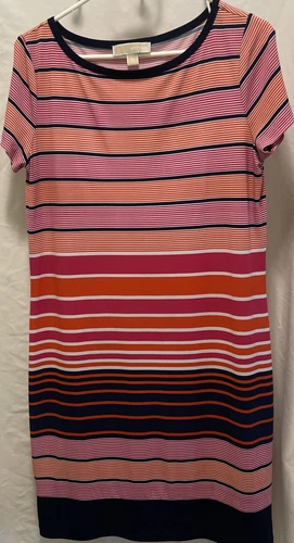 Abito midi Michael Kors a righe rosa navy arancione righe bianche taglia media