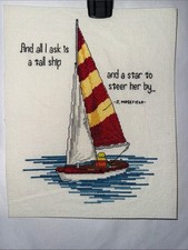 Hand-Embroidered Sailboat Wall Art - Red  Yellow Sails