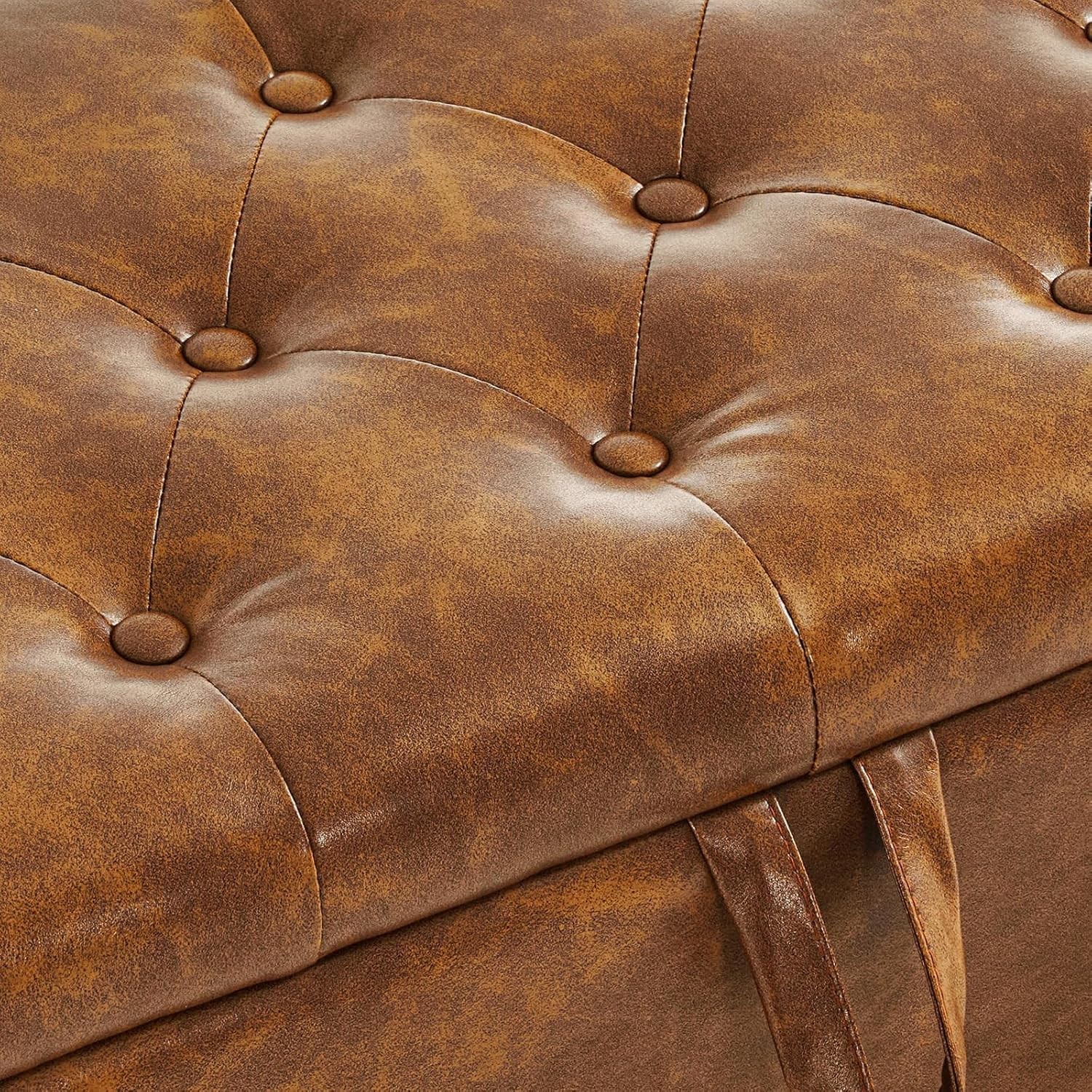 Furniliving Storage Ottoman Bench, Leather Benches End of Bed Bench with Solid W